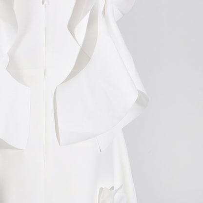 [Éclat Blanc Dress] | High Grade Floral Stitching White Slim Fit Backless Summer Dress – Elegant Women’s Occasion Wear by TGC