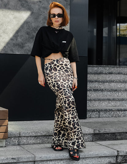 2024 Fashion Trends | Leopard Casual Fishtail Maxi Skirt