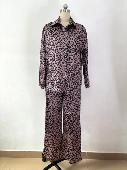 2024 Fashion Trends, Bold Leopard Loose Shirt High Waist Pants Outfit 2-piece Set