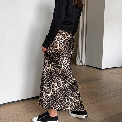 TGC FASHION 2024 Fashion Fall Outfits, Leopard Fishtail Satin Skirt