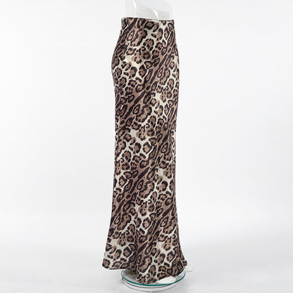 TGC FASHION 2024 Fashion Fall Outfits, Leopard Fishtail Satin Skirt