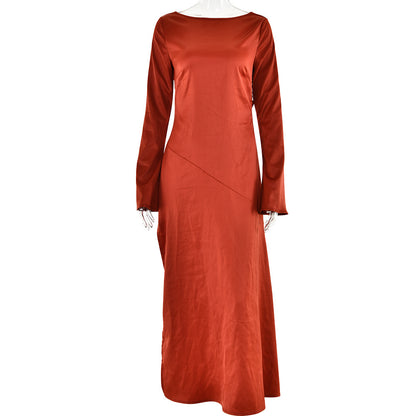 Elegant Dresses | Elegant Backless Satin Long Sleeve Winter Dress