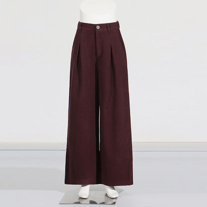 Winter Outfits | Capsule Wardrobe Elegant Burgundy Waist-Tight Top & Loose Wide-Leg Pants Two-Piece Set