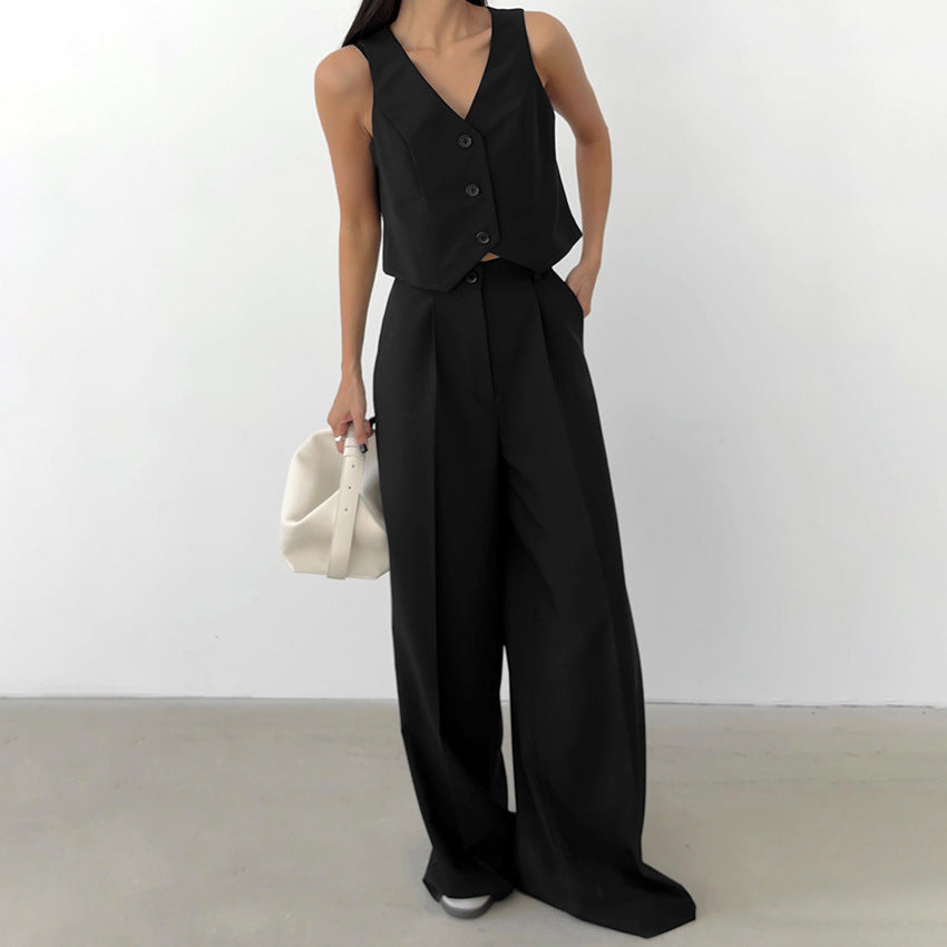 Summer Outfits 2024 | Elegant Business Casual Vest Wide Leg Pants Outfit 2-piece Set