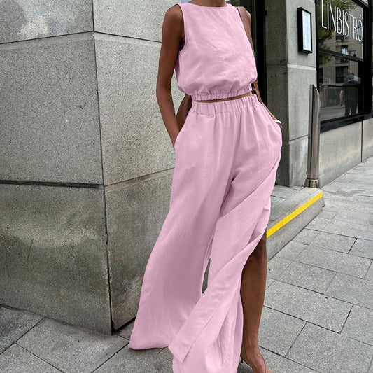 Summer Outfits 2024 |  Casual Crop Top Wide Leg Pants Outfit 2-piece Set