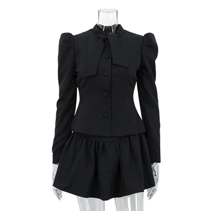 TGC “Noir Grace” Bow-Tie Set | Elegant Two-Piece Skirt & Blouse Ensemble