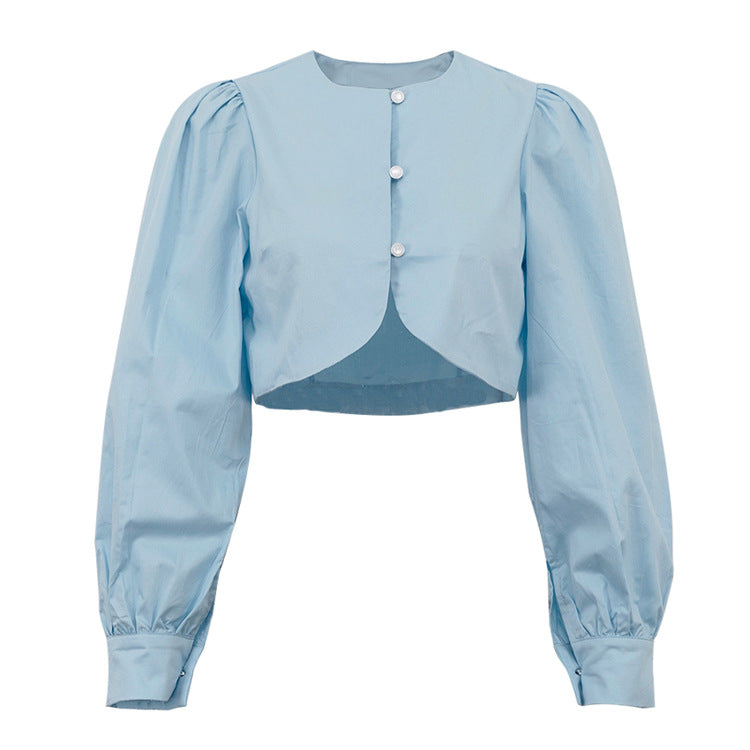 [TGC “Pure Lines” Cotton Cardigan | Minimalist Round Neck Long Sleeve All-Match Top]