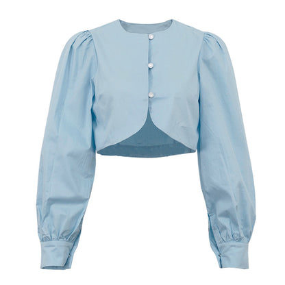 [TGC “Pure Lines” Cotton Cardigan | Minimalist Round Neck Long Sleeve All-Match Top]