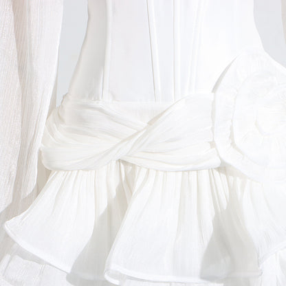 [The Garden Party Socialite Dress] | High Grade Ruffled 3D Floral V-Neck Puff Sleeve Short Dress – Summer Elegance by TGC