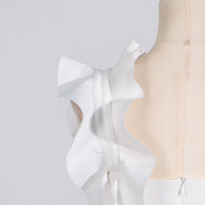 [Éclat Blanc Dress] | High Grade Floral Stitching White Slim Fit Backless Summer Dress – Elegant Women’s Occasion Wear by TGC