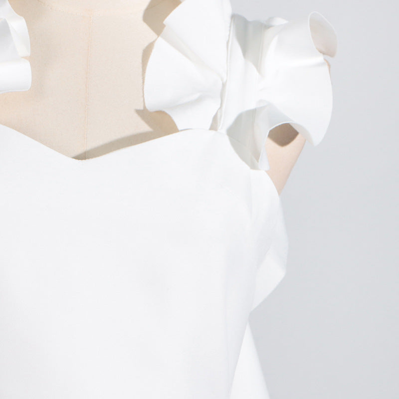 [Éclat Blanc Dress] | High Grade Floral Stitching White Slim Fit Backless Summer Dress – Elegant Women’s Occasion Wear by TGC