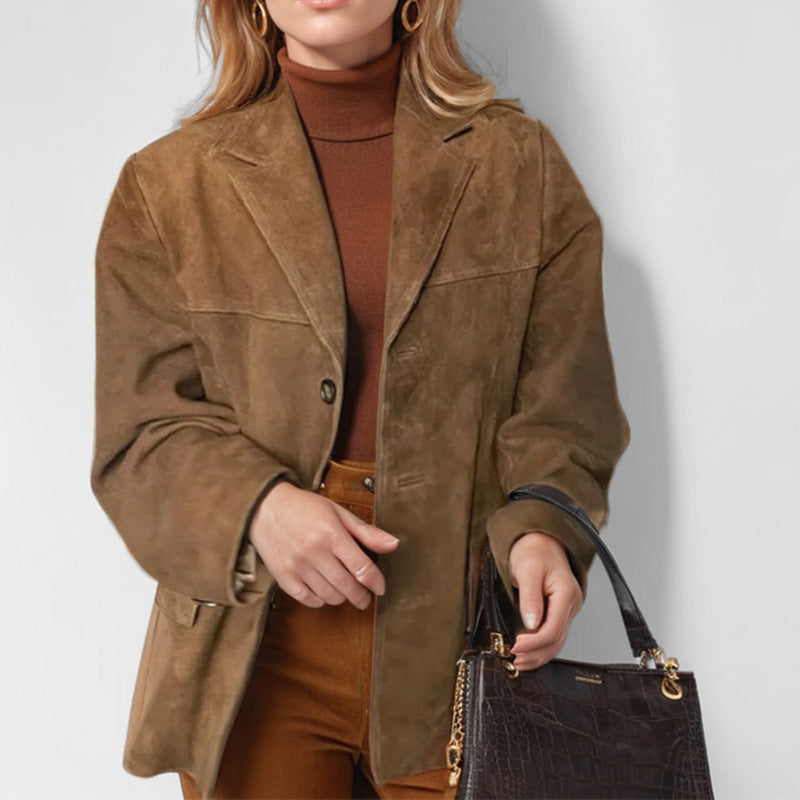 TGC FASHION Fall Outfits 2024, Brown Suede Retro Aesthetic Blazer