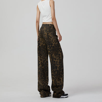 2024 Fashion Trends, Cotton Leopard Retro Wide Leg Jeans