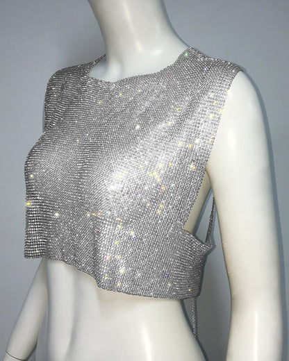 Summer Outfits 2024 | Y2K Glitter Rhinestones Backless Crop Top