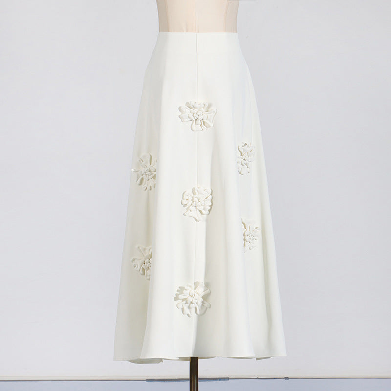 [Fleur Élevée Set] | Sexy 3D Floral Strap Crop Top & High Waist Midi Skirt – Elegant Summer Two-Piece by TGC