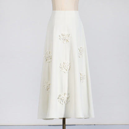 [Fleur Élevée Set] | Sexy 3D Floral Strap Crop Top & High Waist Midi Skirt – Elegant Summer Two-Piece by TGC