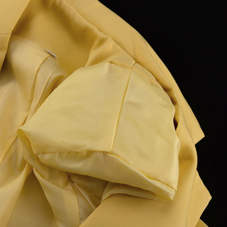 Golden Hour” 2-Piece Set | Yellow Collared Coat & Wide Leg Pants | Fall/Winter Office Elegance