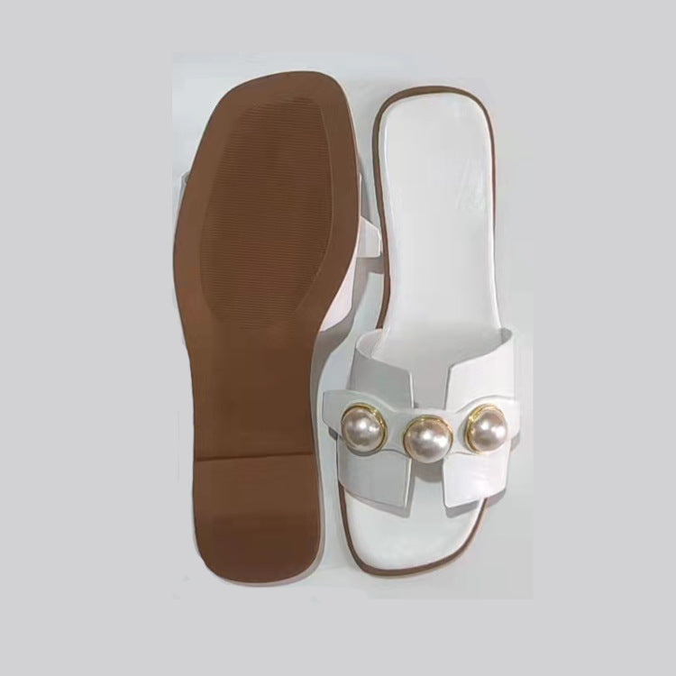 [The Eden Pearl Slide] | Elegant Flat Slippers with Oversized Pearls | Lightweight Beach to Brunch Sandals by TGC – Trust God Claudia