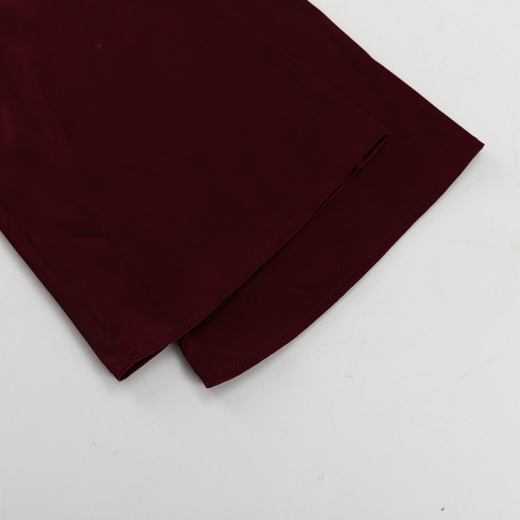 Winter Outfit | Burgundy Long Sleeve Cropped Top & Satin Draping Skirt Set