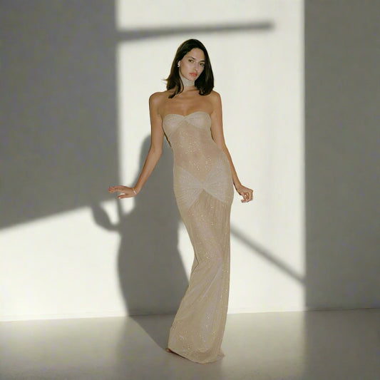 Summer Dresses 2024 | See Through Rhinestone Tube Top Maxi Long Dress