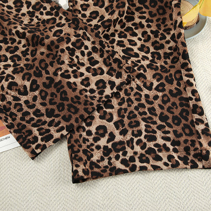 2024 Fashion Trends, Leopard Kimono Belted Shirt Pants Outfit 2-piece Set