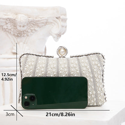 [The Esther Pearl Clutch] | Light Ivory Snap Evening Bag with Chain – Elegant Party & Dinner Tote by TGC
