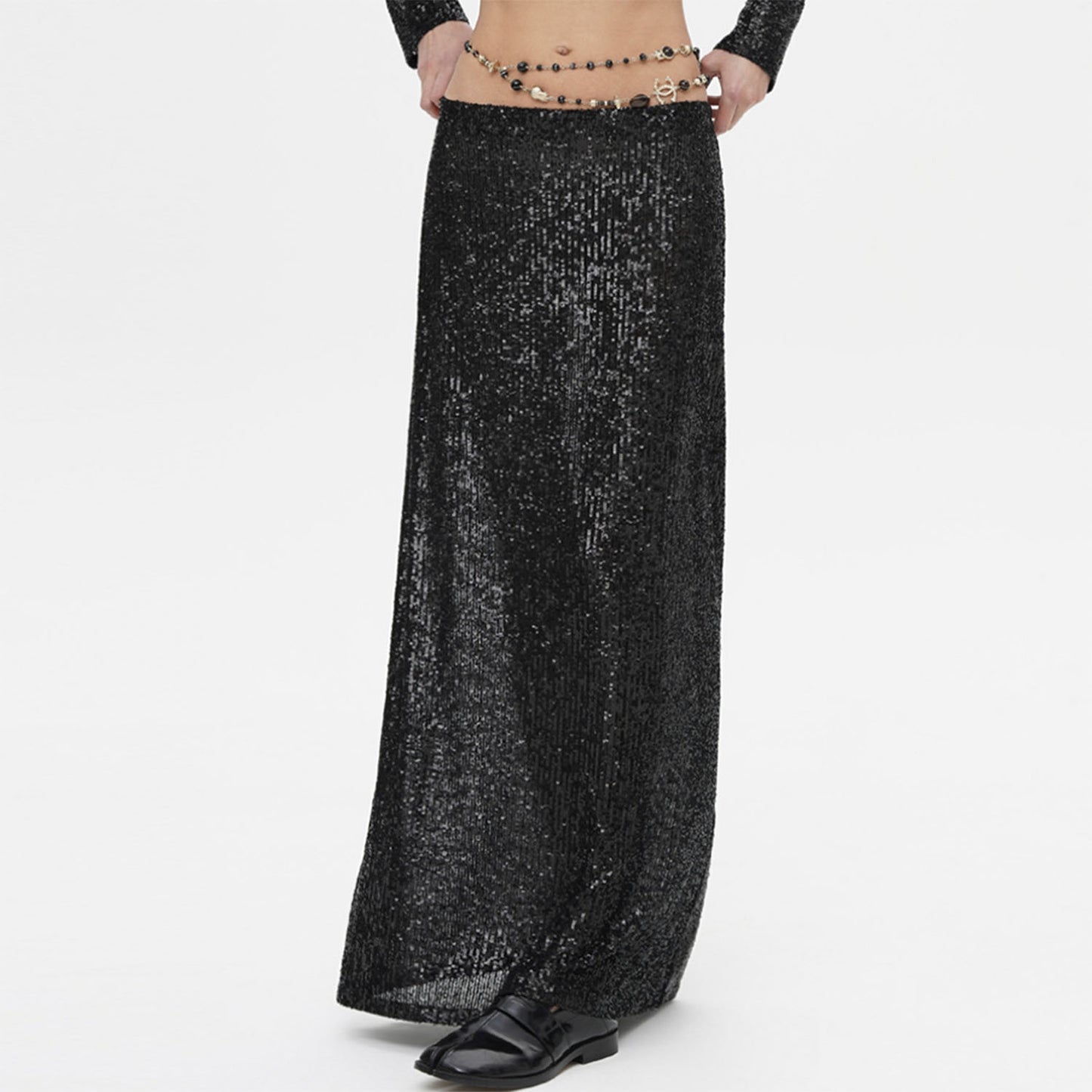 2023 Fashion Trends | NYE Aesthetic Long Sleeve Crop Top Maxi Skirt Outfit