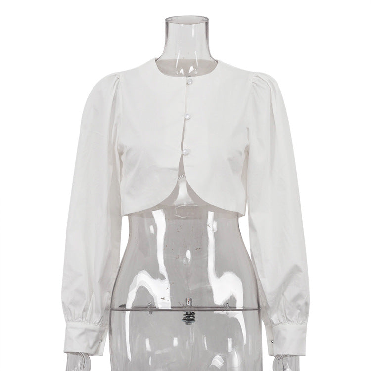 [TGC “Pure Lines” Cotton Cardigan | Minimalist Round Neck Long Sleeve All-Match Top]