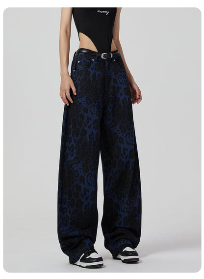 2024 Fashion Trends, Cotton Leopard Retro Wide Leg Jeans