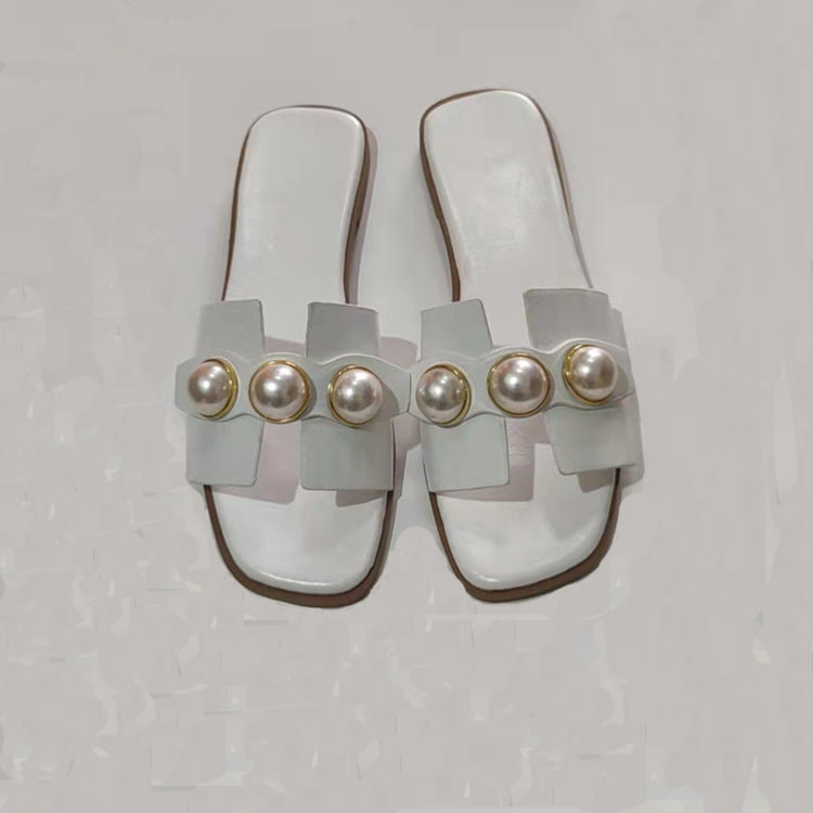 [The Eden Pearl Slide] | Elegant Flat Slippers with Oversized Pearls | Lightweight Beach to Brunch Sandals by TGC – Trust God Claudia