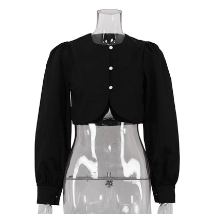 [TGC “Pure Lines” Cotton Cardigan | Minimalist Round Neck Long Sleeve All-Match Top]