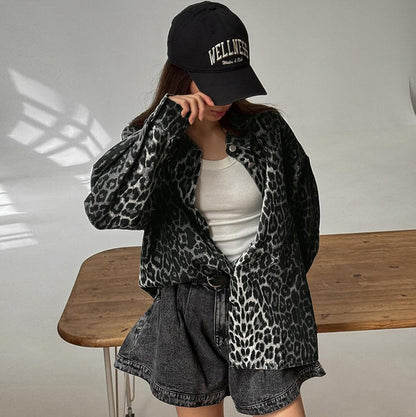 TGC FASHION 2024 Fashion Fall Outfits, Gray Leopard Cotton Shirt