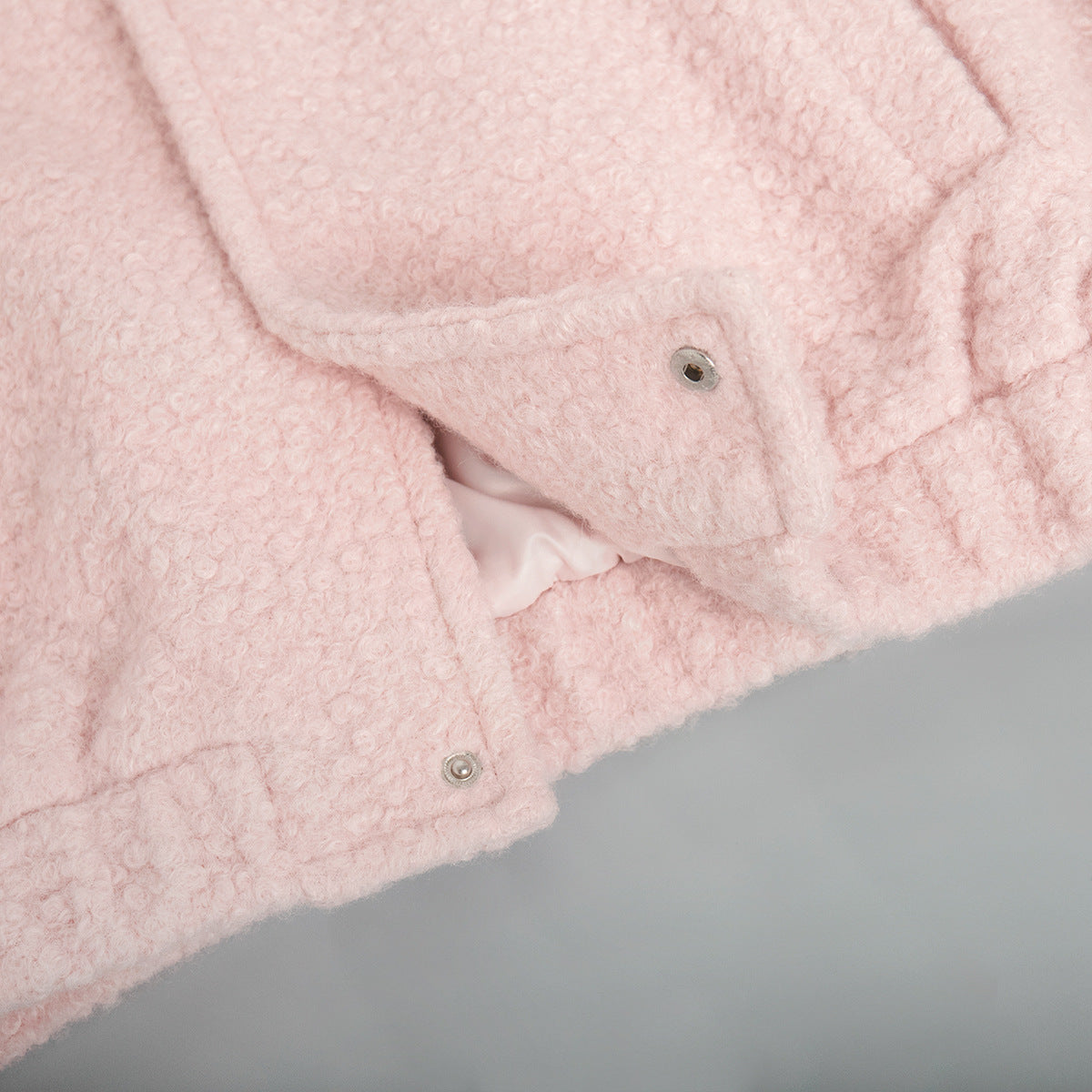 Soft Pink Furry Jacket - Casual Short Stand Collar Winter Coat with Drop Shoulder Sleeves