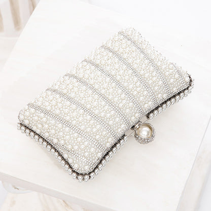 [The Esther Pearl Clutch] | Light Ivory Snap Evening Bag with Chain – Elegant Party & Dinner Tote by TGC