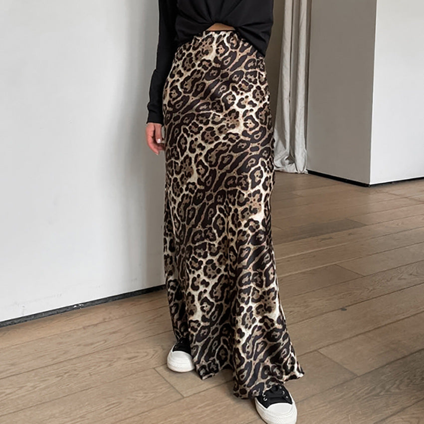 TGC FASHION 2024 Fashion Fall Outfits, Leopard Fishtail Satin Skirt