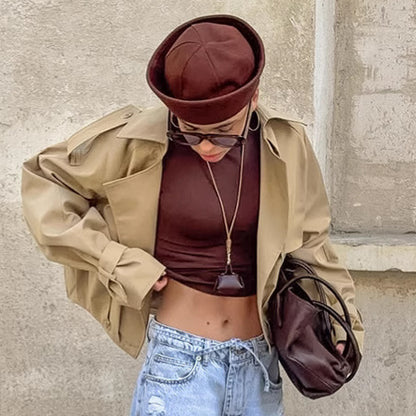 TGC “Autumn Edit” Khaki Trench Coat | Double-Breasted Short Casual Cropped Jacket