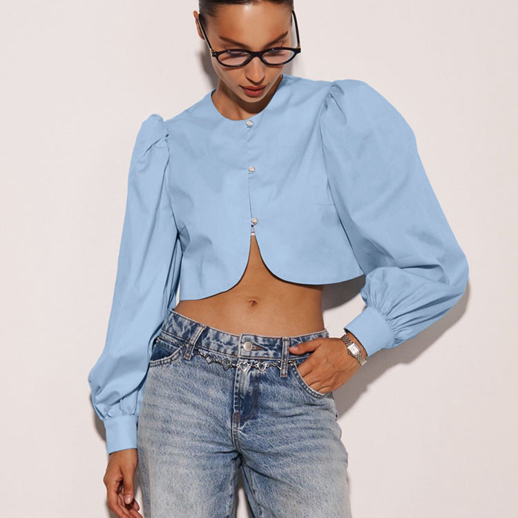 [TGC “Pure Lines” Cotton Cardigan | Minimalist Round Neck Long Sleeve All-Match Top]