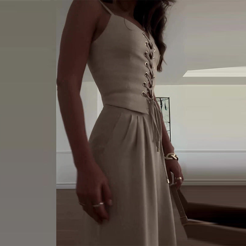 Dress to Impress Summer Outfits | Corset Top Wide Leg Pants Outfit 2-Piece Set S / Apricot Dress to Impress Summer Outfits | Corset Top Wide Leg Pants Outfit 2-Piece Set S / Apricot