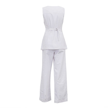 Cotton Waist Slim Vest & Trousers Two-Piece Set - Casual Women’s Outfit | Comfortable Cotton Set