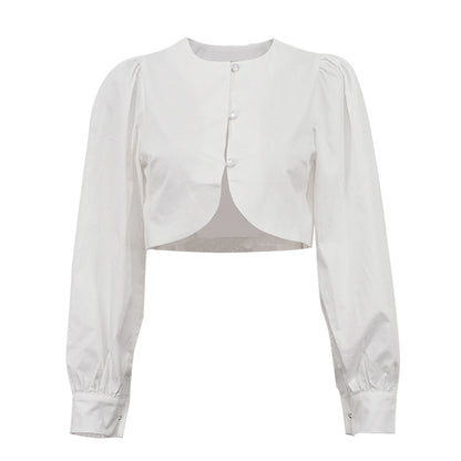 [TGC “Pure Lines” Cotton Cardigan | Minimalist Round Neck Long Sleeve All-Match Top]