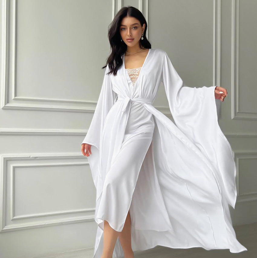 2024 Capsule Wardrobe | Elegant Silk Satin Cami Dress Robe Outfit 2-piece set sizes S-L