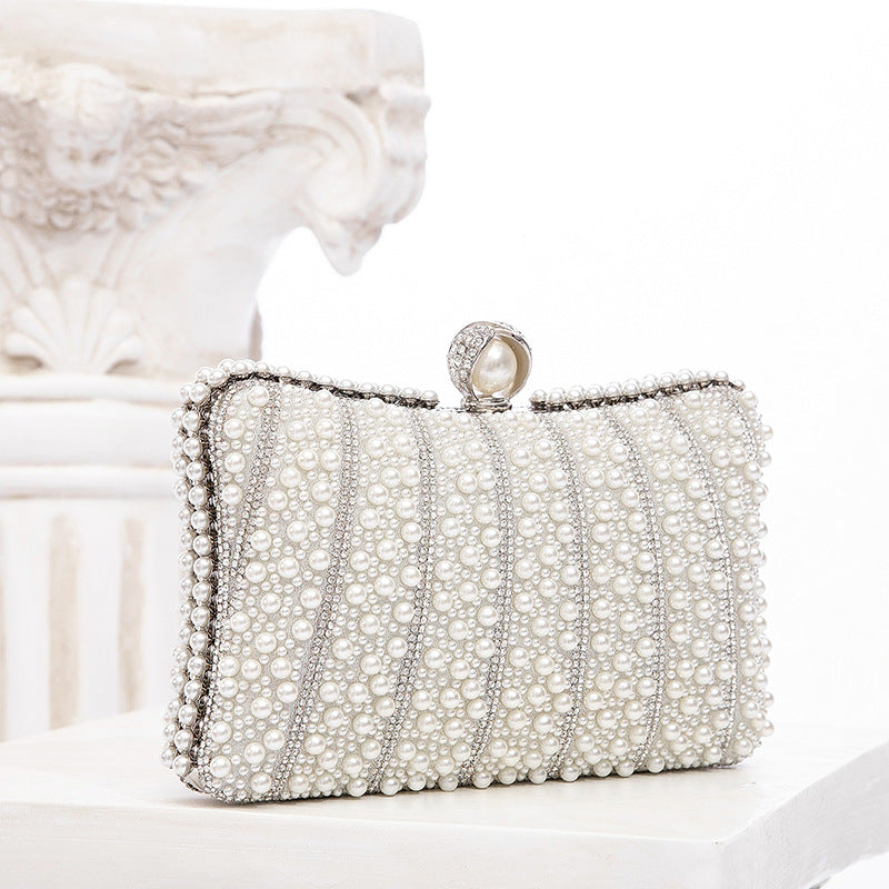 [The Esther Pearl Clutch] | Light Ivory Snap Evening Bag with Chain – Elegant Party & Dinner Tote by TGC