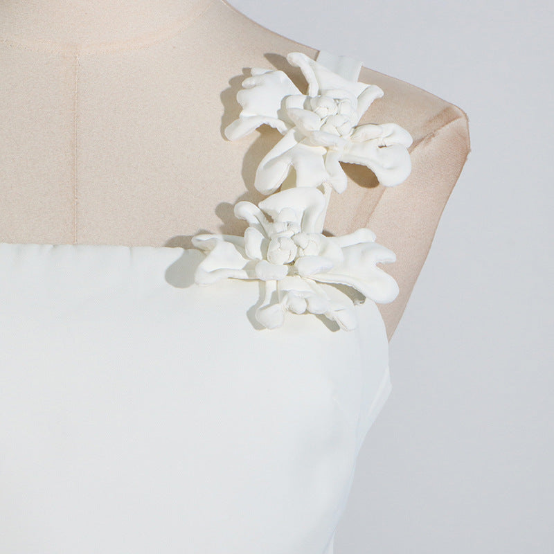 [Fleur Élevée Set] | Sexy 3D Floral Strap Crop Top & High Waist Midi Skirt – Elegant Summer Two-Piece by TGC