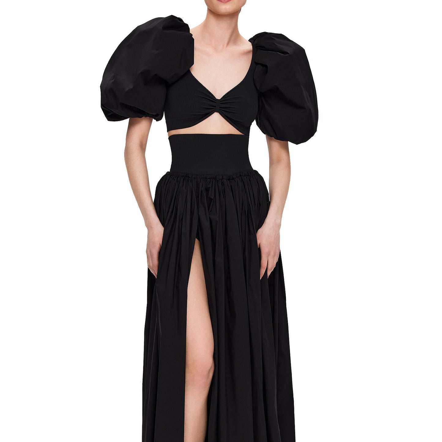 Summer Outfits 2023 |  Puff Sleeve Cropped Top High Waist Maxi Skirt Outfit 2-piece Set,