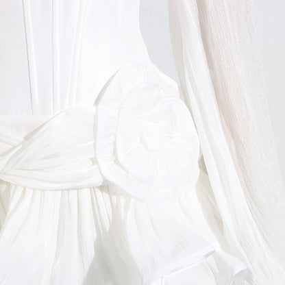 [The Garden Party Socialite Dress] | High Grade Ruffled 3D Floral V-Neck Puff Sleeve Short Dress – Summer Elegance by TGC