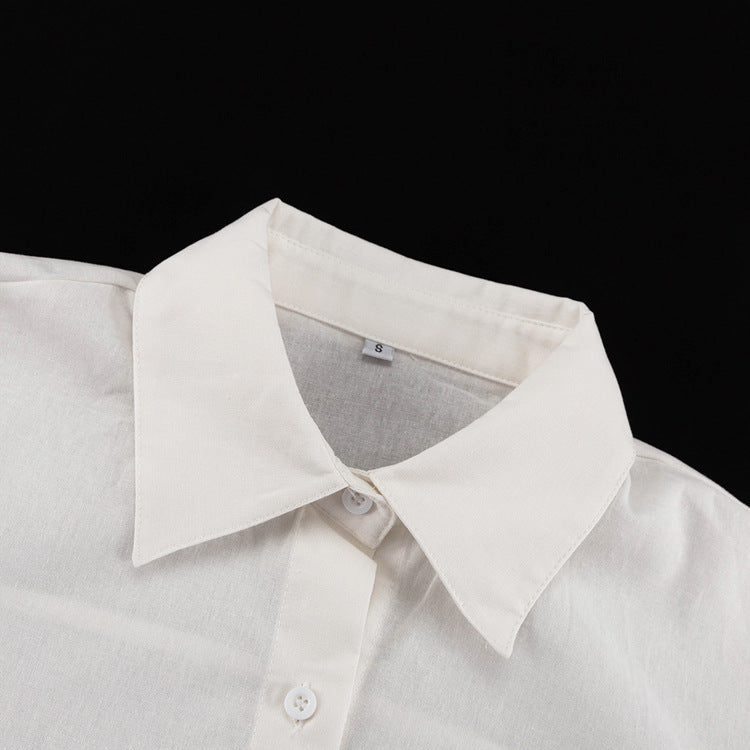 [Double Grace Skirt Set] | Elegant Collared Long Sleeve Top & Double Layer Lace-Up A-Line Skirt – Cotton Two Piece by TGC