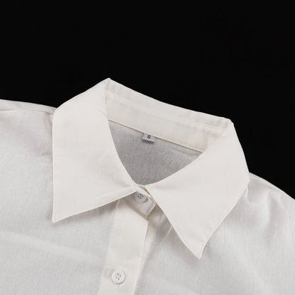 [Double Grace Skirt Set] | Elegant Collared Long Sleeve Top & Double Layer Lace-Up A-Line Skirt – Cotton Two Piece by TGC