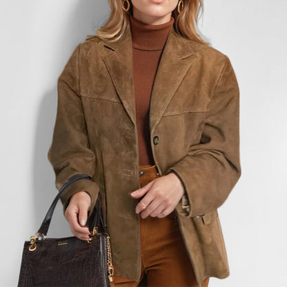 TGC FASHION Fall Outfits 2024, Brown Suede Retro Aesthetic Blazer