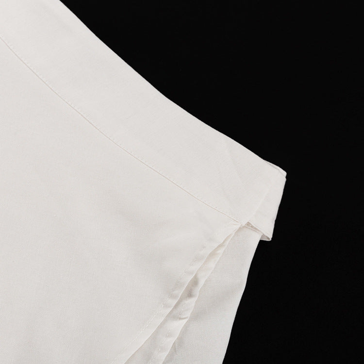 [Double Grace Skirt Set] | Elegant Collared Long Sleeve Top & Double Layer Lace-Up A-Line Skirt – Cotton Two Piece by TGC