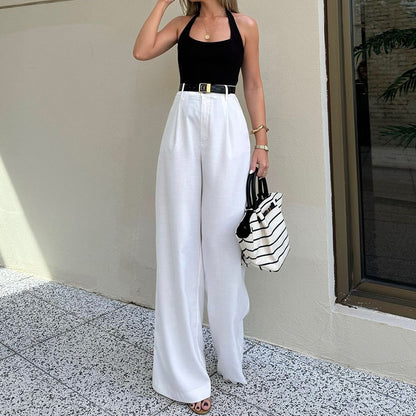 Essential Flow” High-Waist Wide Leg Trousers | Minimalist Straight Pants with Pockets